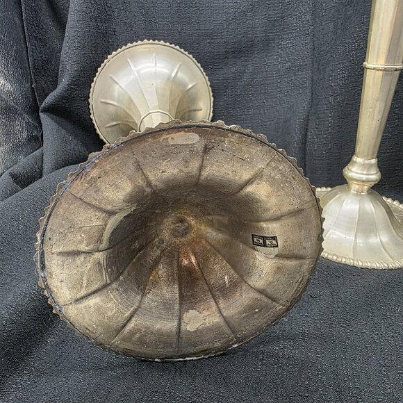 Pair Vintage Silver Plated Brass Trumpet Tulip Vases 15” India Boho Hollywood - Picture 4 of 10